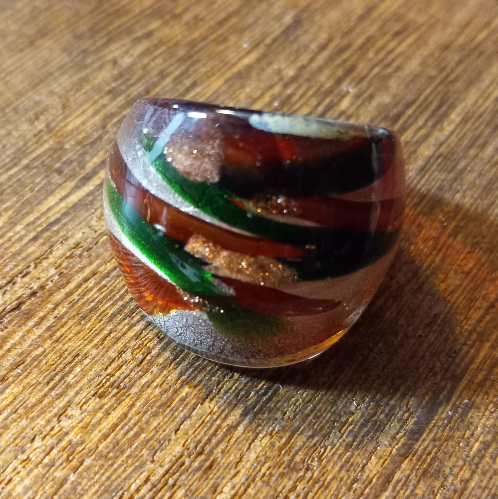 Hand Blown Multi Colored Glass Ring - image 2